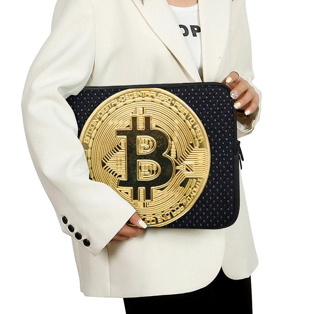 Gold Bitcoin Symbol Print Laptop Sleeve