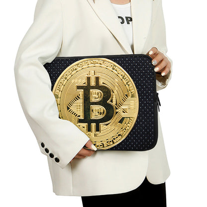 Gold Bitcoin Symbol Print Laptop Sleeve