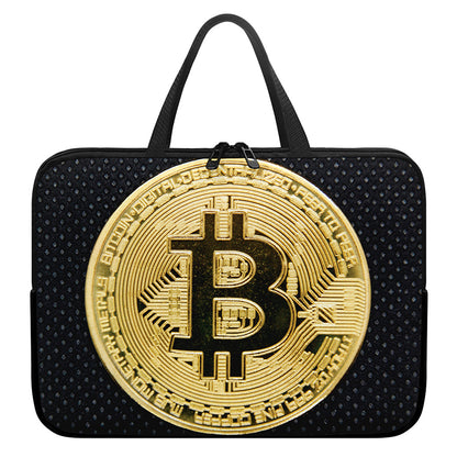 Gold Bitcoin Symbol Print Laptop Sleeve With Handle