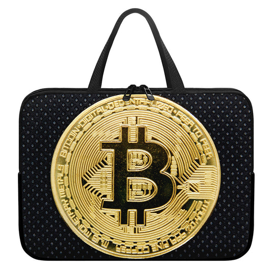 Gold Bitcoin Symbol Print Laptop Sleeve With Handle