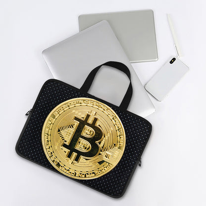 Gold Bitcoin Symbol Print Laptop Sleeve With Handle