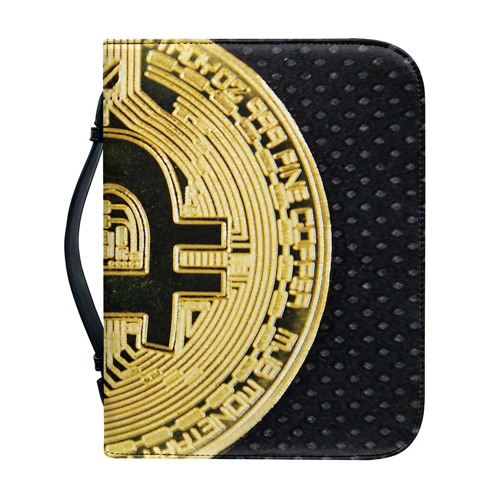 Gold Bitcoin Symbol Print Leather Bible Cover