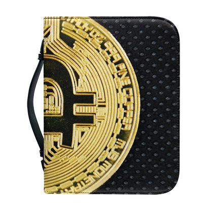 Gold Bitcoin Symbol Print Leather Bible Cover