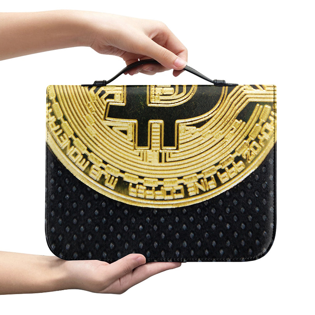 Gold Bitcoin Symbol Print Leather Bible Cover