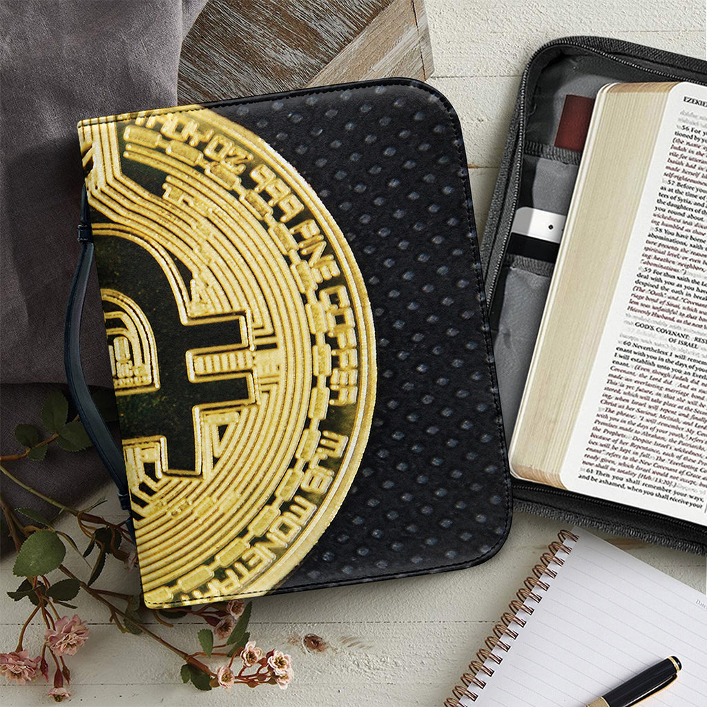 Gold Bitcoin Symbol Print Leather Bible Cover