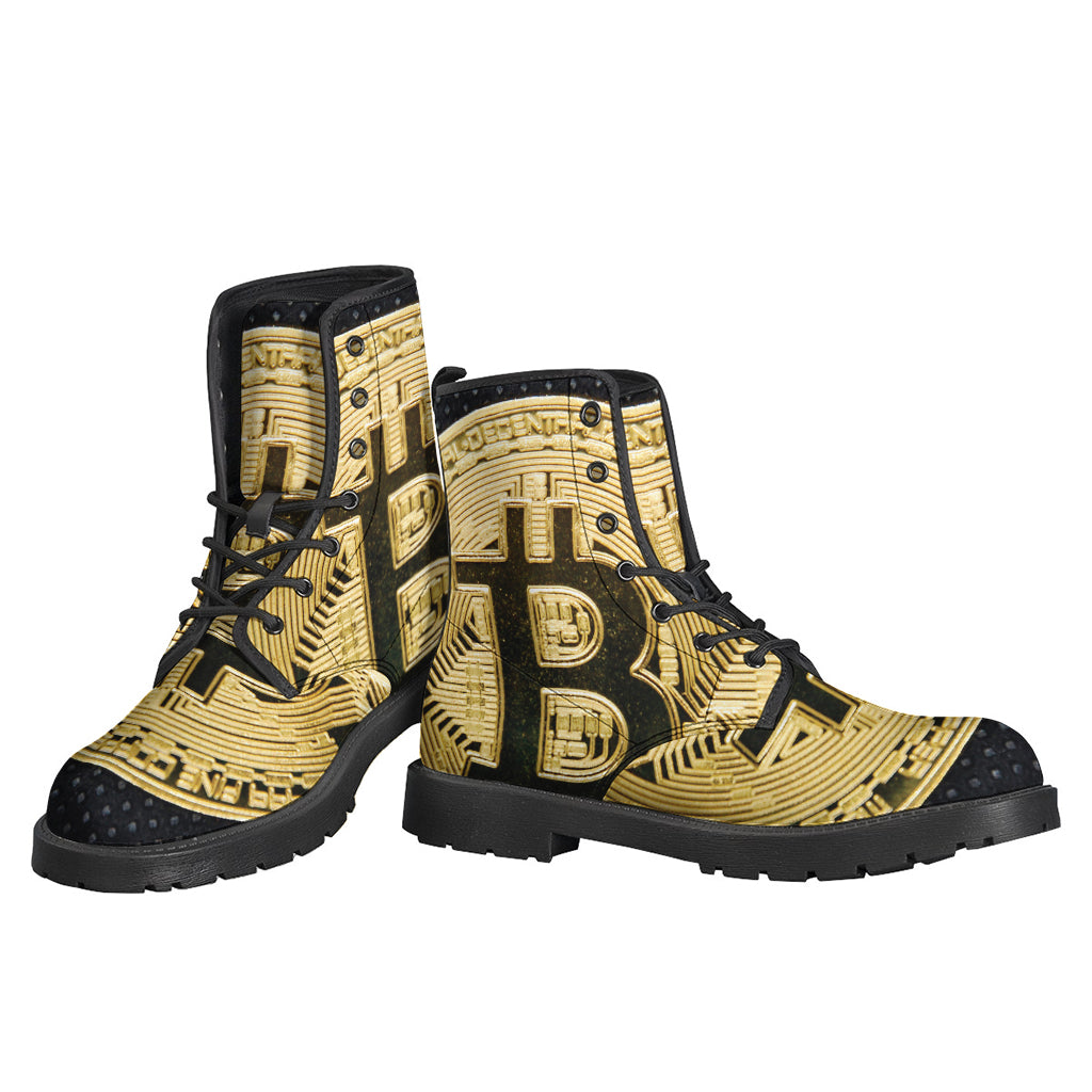 Gold Bitcoin Symbol Print Backpack