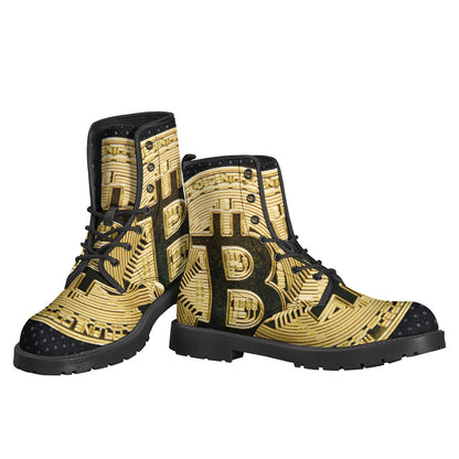 Gold Bitcoin Symbol Print Backpack