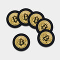 Gold Bitcoin Symbol Print Leather Coaster Set
