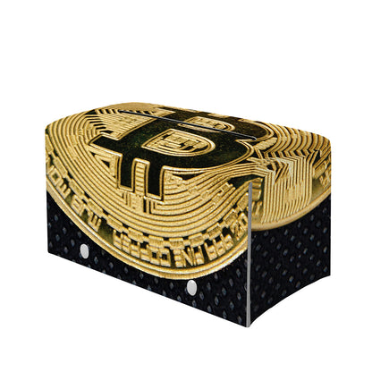 Gold Bitcoin Symbol Print Leather Tissue Box Cover