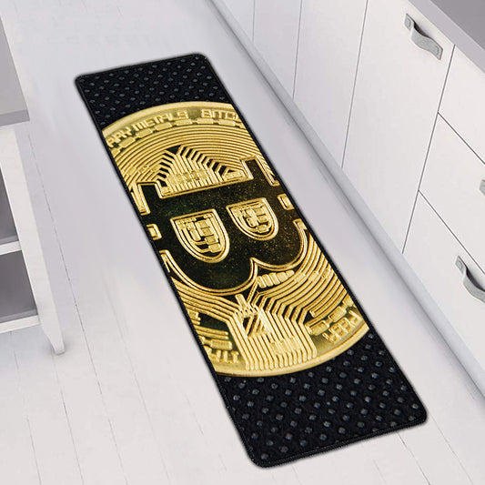 Gold Bitcoin Symbol Print Long Kitchen Mat