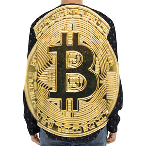 Gold Bitcoin Symbol Print Long Sleeve Baseball Jersey