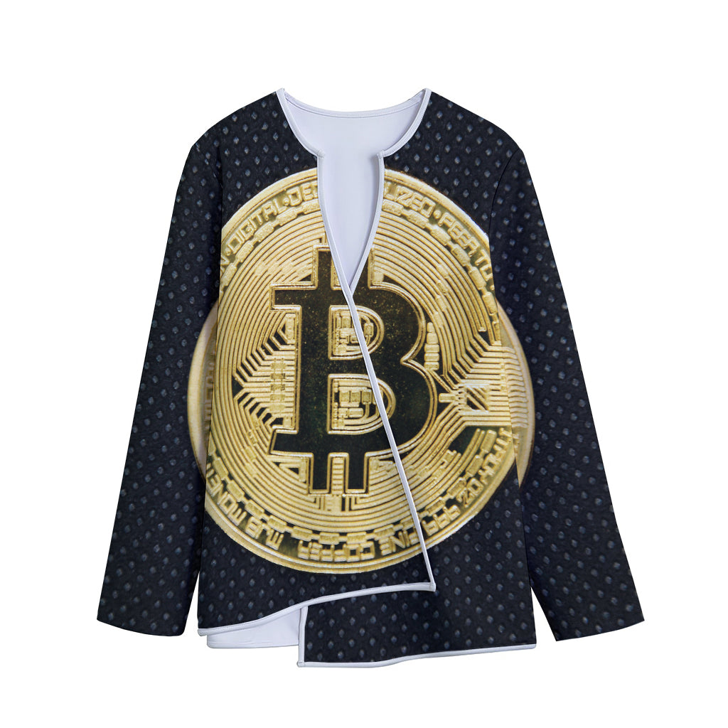 Gold Bitcoin Symbol Print Long Sleeve Short Coat