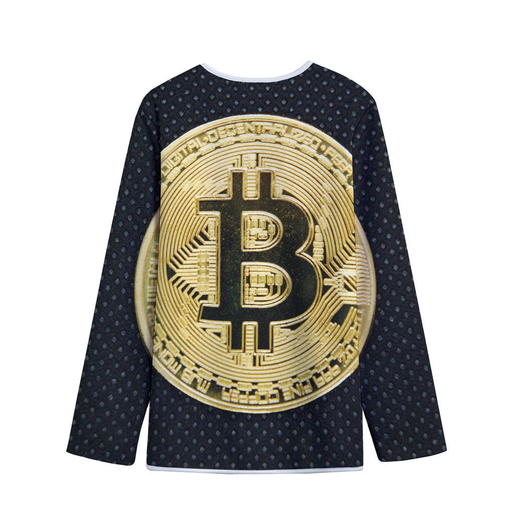 Gold Bitcoin Symbol Print Long Sleeve Short Coat