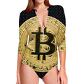Gold Bitcoin Symbol Print Long Sleeve Swimsuit