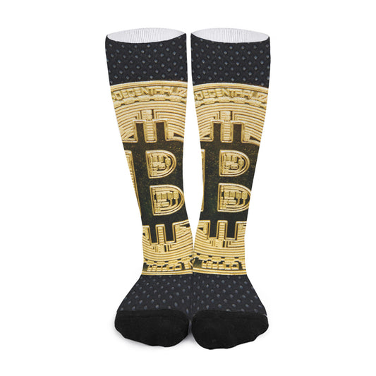 Gold Bitcoin Symbol Print Long Socks