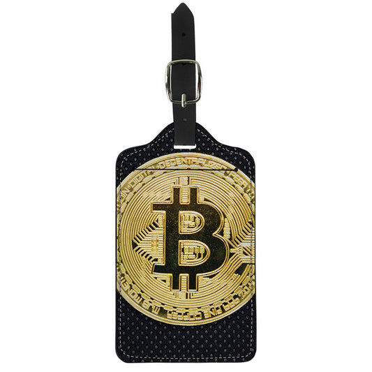 Gold Bitcoin Symbol Print Luggage Tag