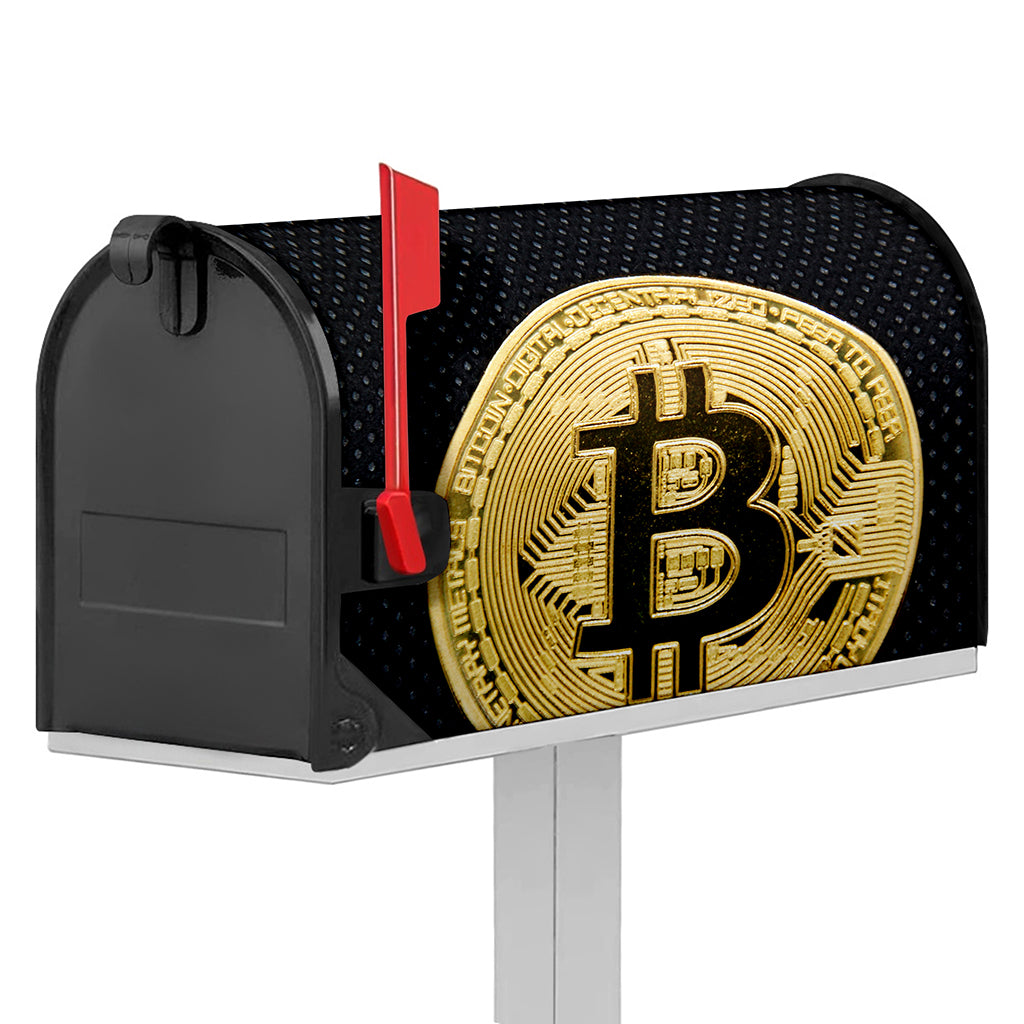 Gold Bitcoin Symbol Print Mailbox Cover
