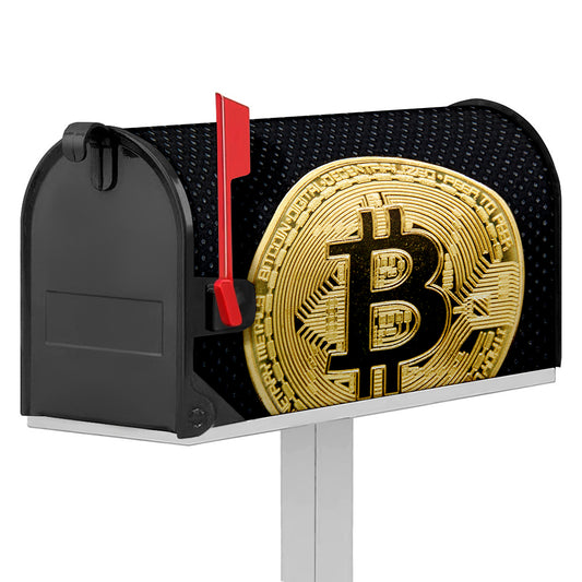 Gold Bitcoin Symbol Print Mailbox Cover