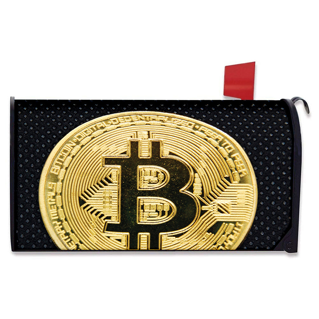Gold Bitcoin Symbol Print Mailbox Cover