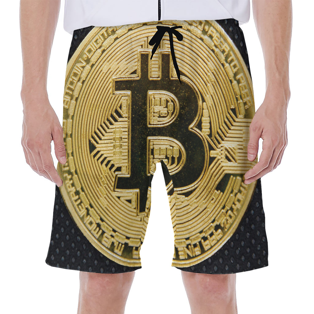 Gold Bitcoin Symbol Print Men's Beach Shorts