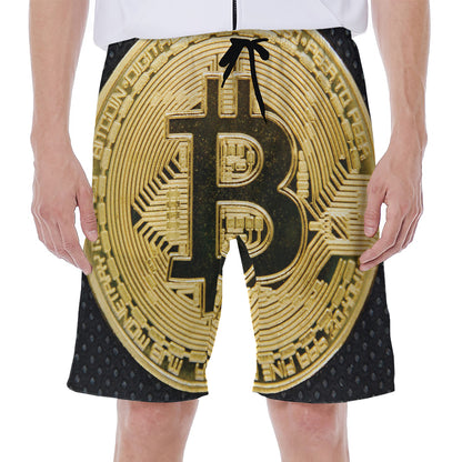 Gold Bitcoin Symbol Print Men's Beach Shorts