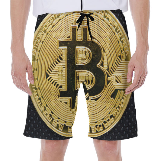 Gold Bitcoin Symbol Print Men's Beach Shorts
