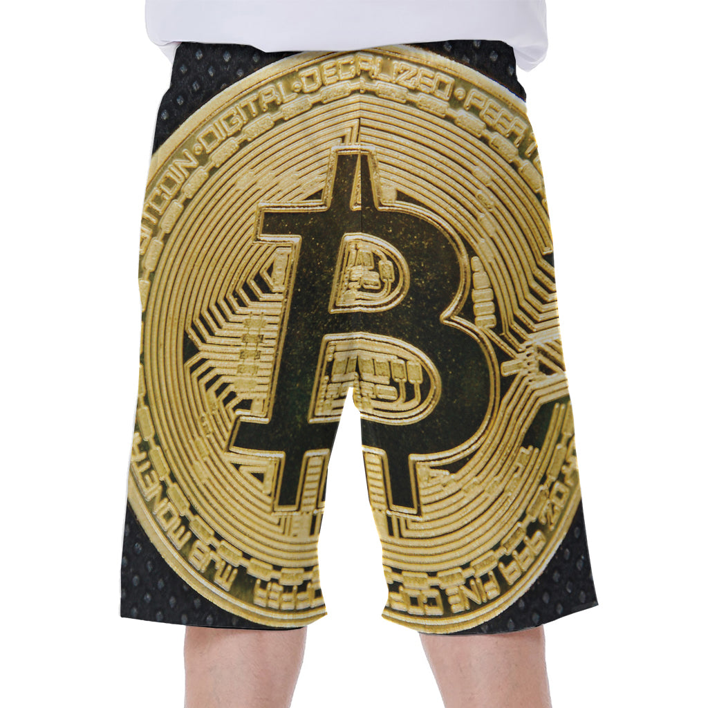 Gold Bitcoin Symbol Print Men's Beach Shorts