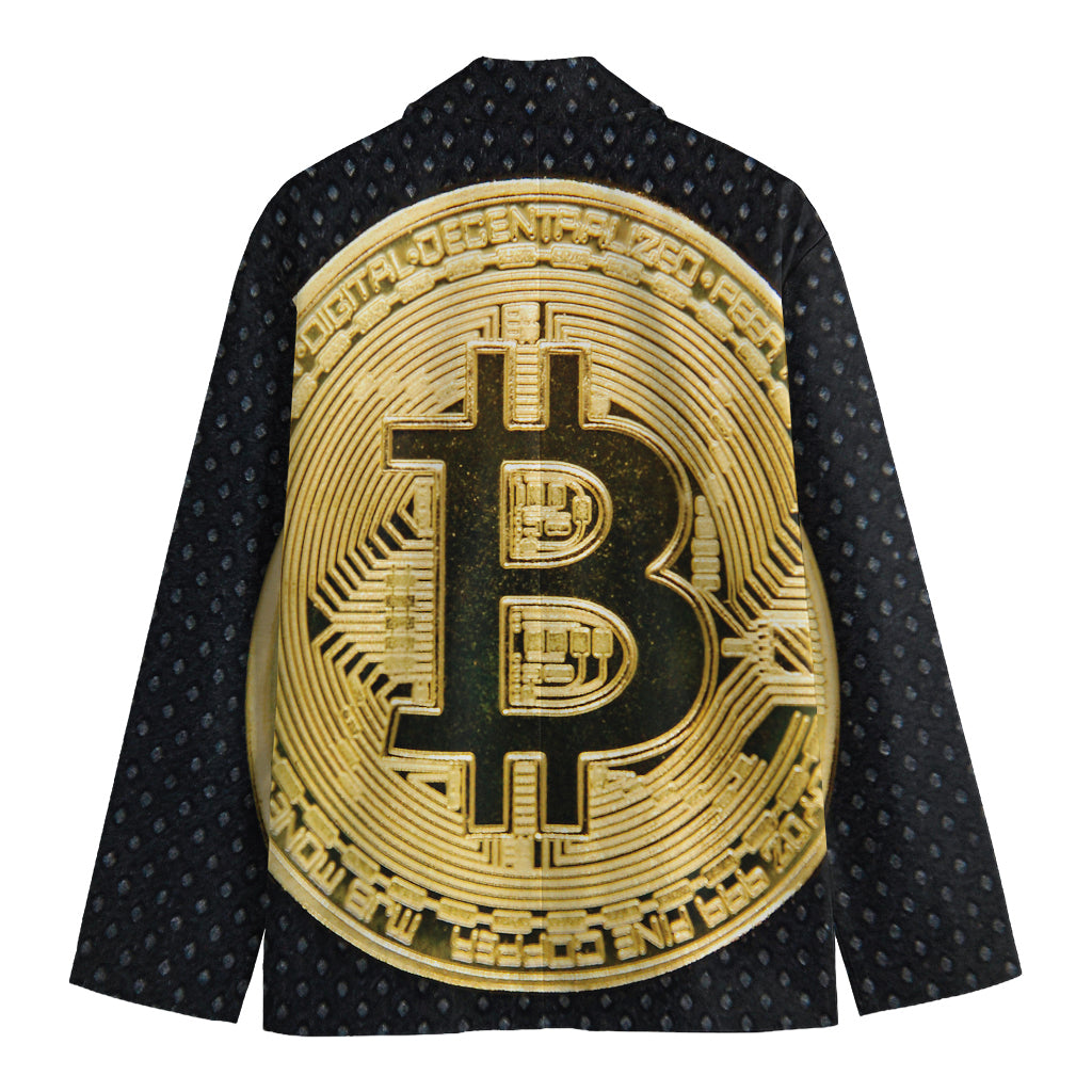 Gold Bitcoin Symbol Print Men's Blazer