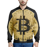 Gold Bitcoin Symbol Print Men's Bomber Jacket