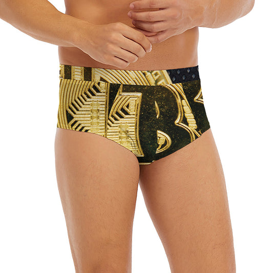 Gold Bitcoin Symbol Print Men's Briefs