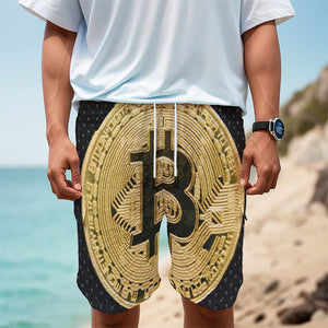 Gold Bitcoin Symbol Print Men's Cargo Shorts