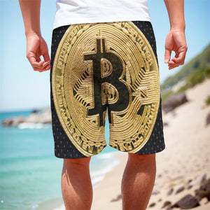 Gold Bitcoin Symbol Print Men's Cargo Shorts