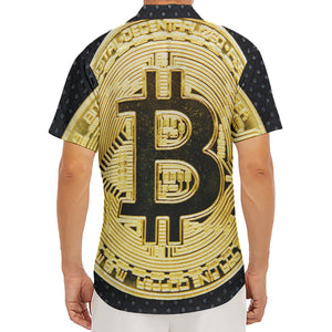 Gold Bitcoin Symbol Print Men's Deep V-Neck Shirt