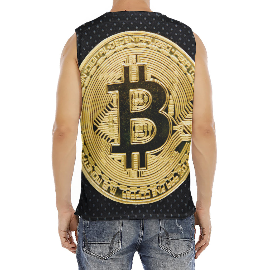 Gold Bitcoin Symbol Print Men's Fitness Tank Top