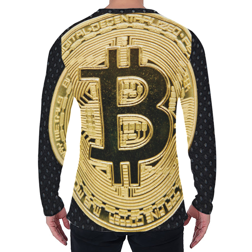 Gold Bitcoin Symbol Print Men's Long Sleeve T-Shirt