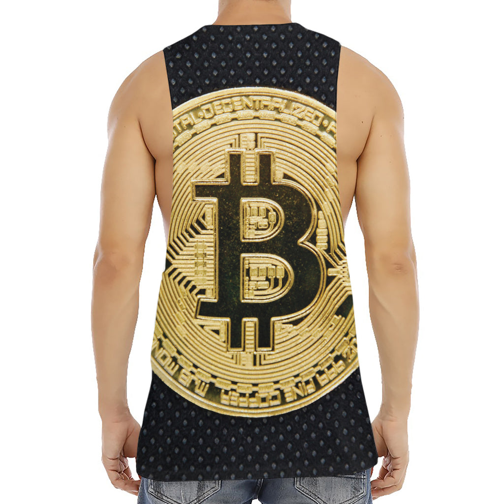 Gold Bitcoin Symbol Print Men's Muscle Tank Top