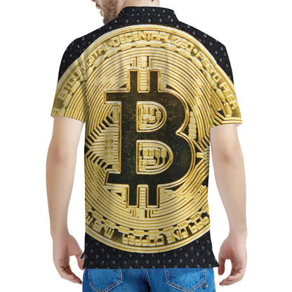 Gold Bitcoin Symbol Print Men's Polo Shirt