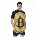 Gold Bitcoin Symbol Print Men's Rompers