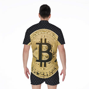 Gold Bitcoin Symbol Print Men's Rompers