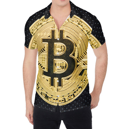 Gold Bitcoin Symbol Print Men's Shirt