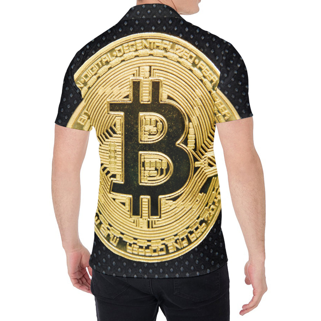 Gold Bitcoin Symbol Print Men's Shirt