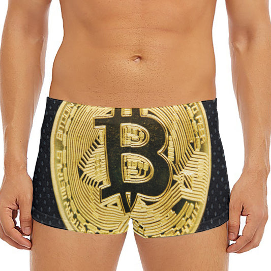 Gold Bitcoin Symbol Print Men's Short Boxer Briefs