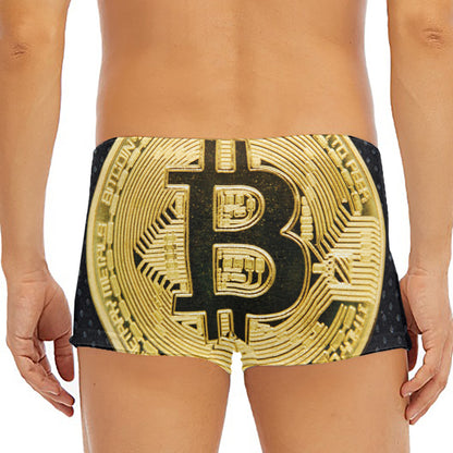 Gold Bitcoin Symbol Print Men's Short Boxer Briefs