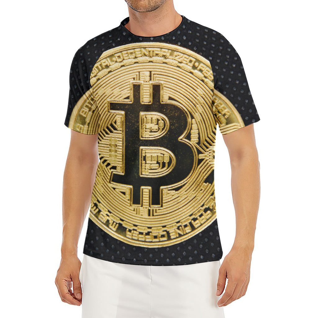 Gold Bitcoin Symbol Print Men's Short Sleeve Rash Guard