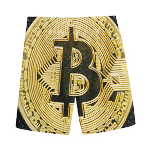 Gold Bitcoin Symbol Print Men's Sports Shorts