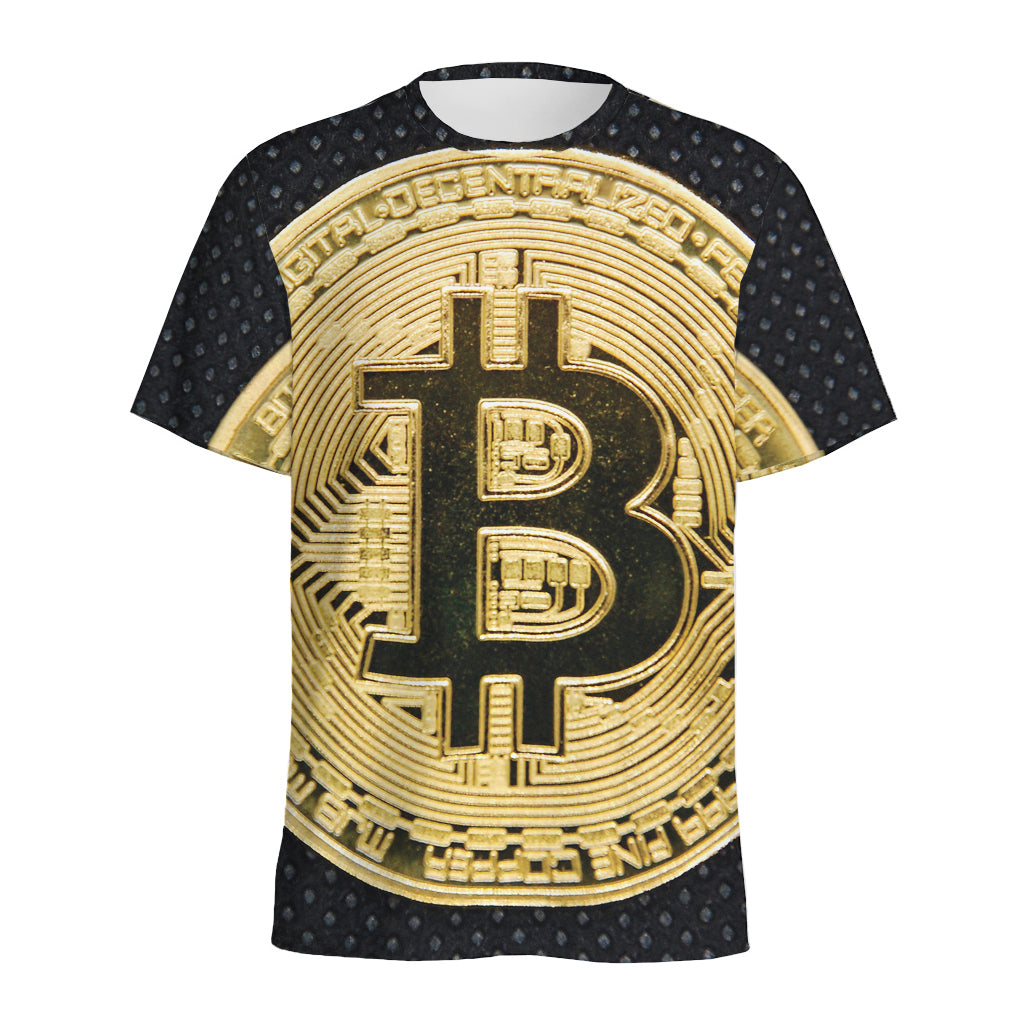 Gold Bitcoin Symbol Print Men's Sports T-Shirt