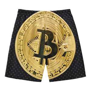 Gold Bitcoin Symbol Print Men's Swim Trunks