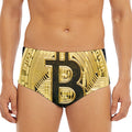 Gold Bitcoin Symbol Print Men's Triangle Swim Briefs