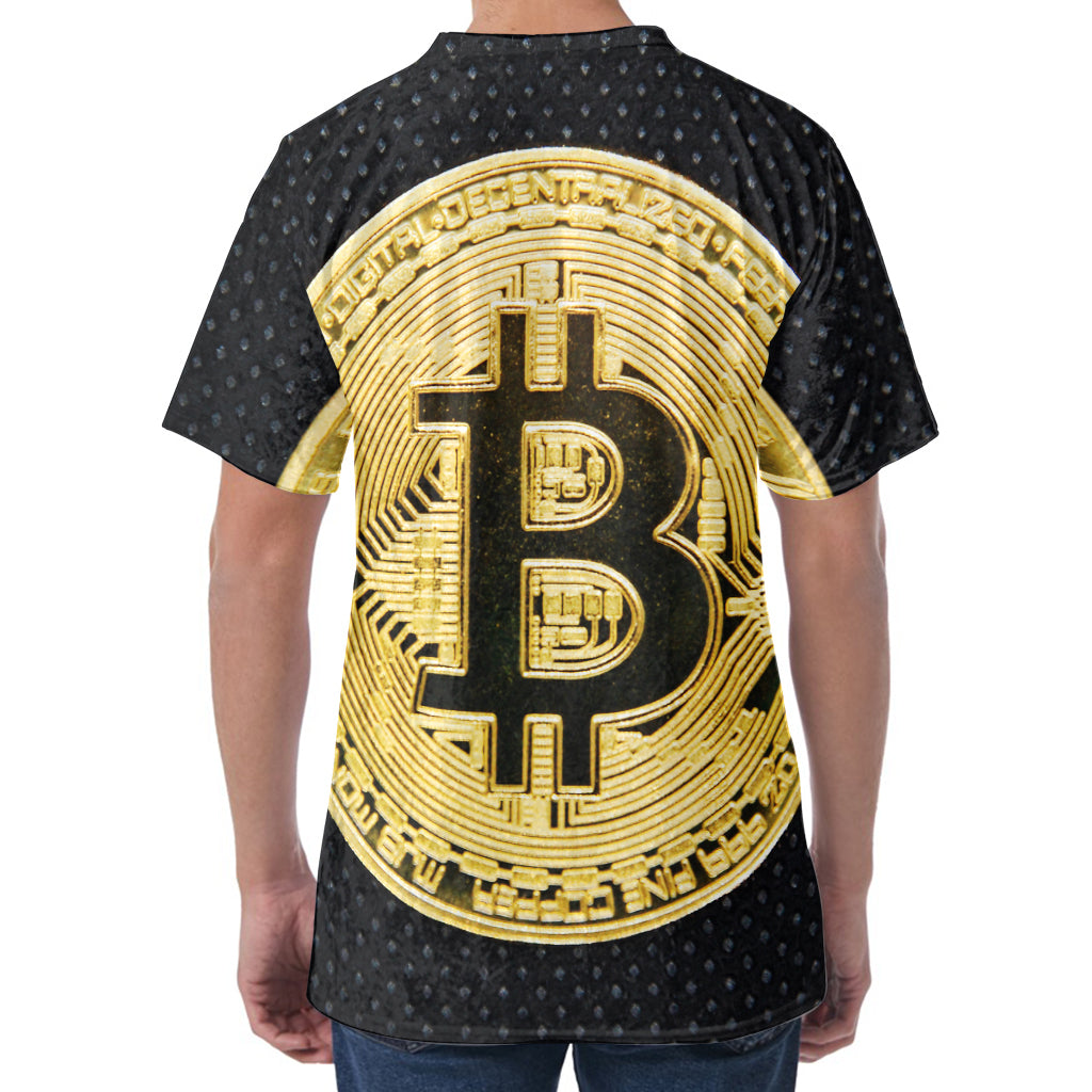 Gold Bitcoin Symbol Print Men's Velvet T-Shirt