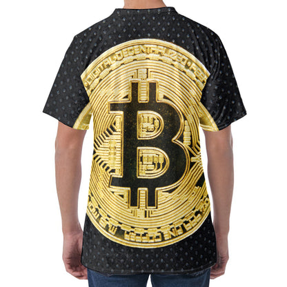 Gold Bitcoin Symbol Print Men's Velvet T-Shirt